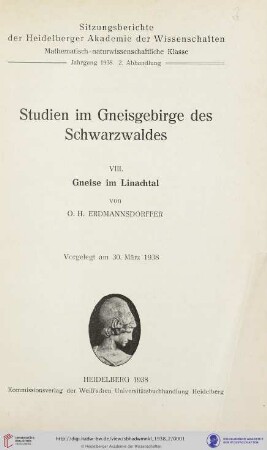 1938, 2. Abhandlung: Sitzungsberichte der Heidelberger Akademie der Wissenschaften, Mathematisch-Naturwissenschaftliche Klasse: Gneise im Linachtal
