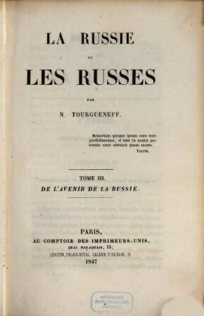 La Russie et les Russes, 3. De l'avenir de la Russie