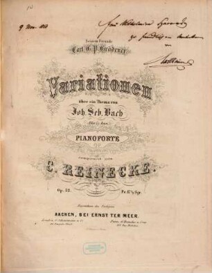 Variationen über ein Thema von Joh. Seb. Bach : für das Pianoforte ; op. 52