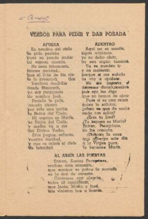 Versos para pedir y dar posada.