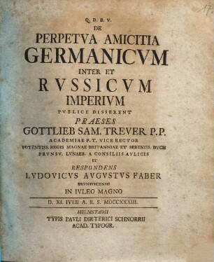 De Perpetva Amicitia Germanicvm Inter Et Rvssicvm Imperivm