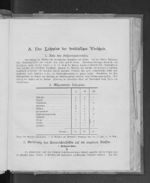 A. Der Lehrplan der dreiklassigen Vorschule.