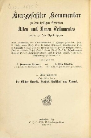 Die Bücher Genesis, Exodus, Leviticus und Numeri