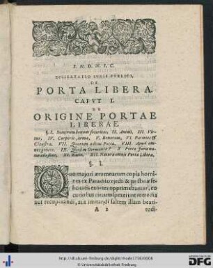 Caput I. De Origine Portae Liberae.