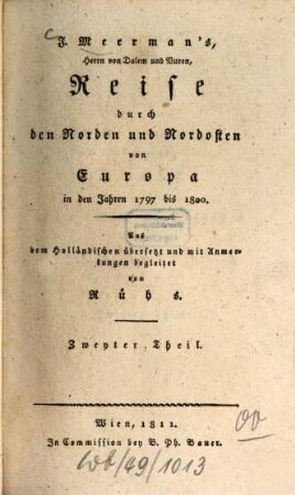 J. Meerman's, Herrn von Dalem und Vuren Reise durch den Norden und Nordosten von Europa in den Jahren 1797 bis 1800. 2