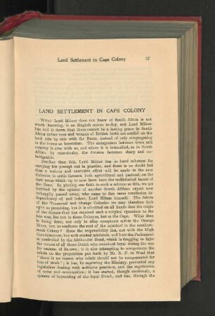 Land Settlement in Cape Colony.