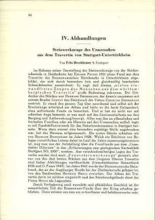 Steinwerkzeuge des Urmenschen aus dem Travertin von Stuttgart-Untertürkheim