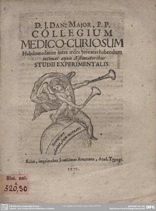 Collegium Medico-Curiosum Hebdomadatim intra aedes privatas habendum intimat aequis Aestimatoribus Studii Experimentalis