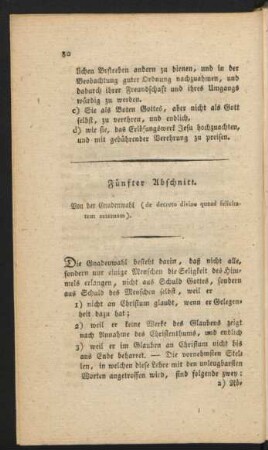 Fünfter Abschnitt. Von der Gnadenwahl (de decreto divino quoad felicitatem aeternam).