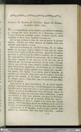 Extrait des registres de l'Académie Royale des Sciences, du premier Juillet 1789