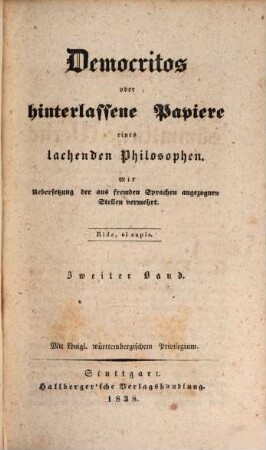 Carl Julius Weber's sämmtliche Werke, 17. Democritos oder hinterlassene Papiere eines lachenden Philosophen