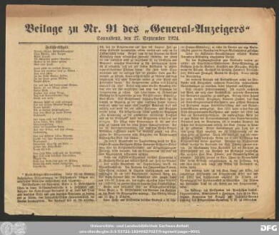 General-Anzeiger für Kemberg, Bad Schmiedeberg und Umgegend, Beilage zu Nr. 91 des „General-Anzeigers“ Sonnabend, den 27. September 1924.