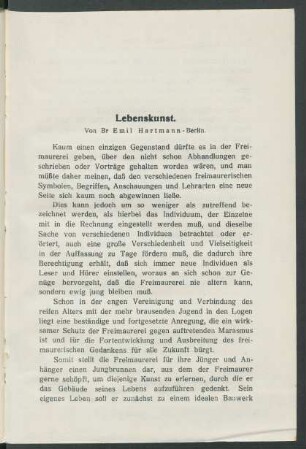 Lebenskunst.
