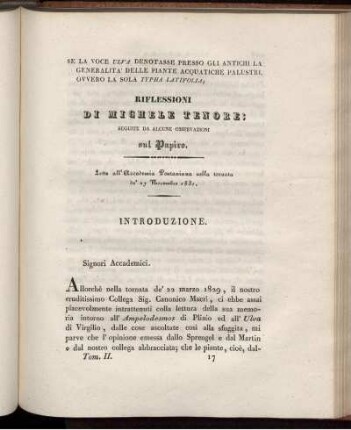 Se la voce ulva Denotasse presso gli Antichi la Gerneralita' delle piante acquatiche palustri...