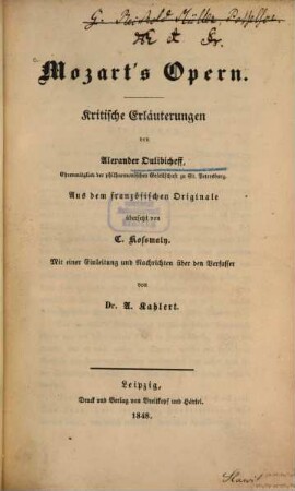 Mozart's Opern : Kritische Erläuterungen von Alexander Oulibicheff