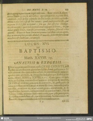 Locus XVI. De Baptismo. Ex. Matth. XXVIII. 19.