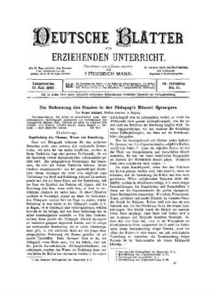 Die Bedeutung des Staates in der Pädagogik Eduard Sprangers