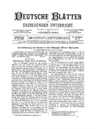 Die Bedeutung des Staates in der Pädagogik Eduard Sprangers
