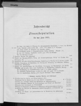 Jahresbericht der Finanzdeputation für das Jahr 1913.