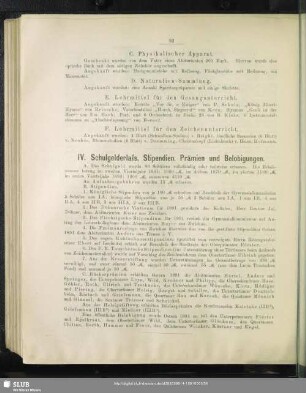 IV. Schulgelderlass. Stipendien, Prämien und Belobigungen