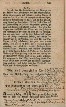 Von der Vollstreckung der rechtskräftigen Urtel.