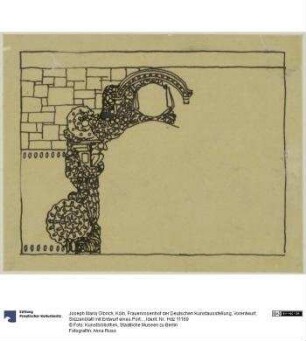 Köln, Frauenrosenhof der Deutschen Kunstausstellung, Vorentwurf, Skizzenblatt mit Entwurf eines Portals
