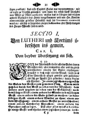 Sectio I. Von Lutheri und Kortüms übersetzen ins gemein.