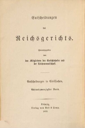 Entscheidungen des Reichsgerichts in Zivilsachen. 28. 1892