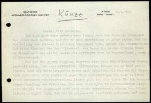 E. Kunze an W. Schaefer