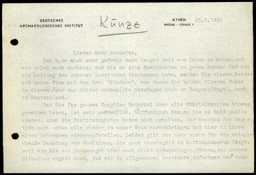 E. Kunze an W. Schaefer