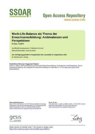 Work-Life-Balance als Thema der Erwachsenenbildung: Ambivalenzen und Perspektiven