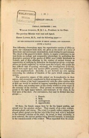 On the generative system of helix aspersa and hortensis : Session 1860 - 61. Friday, December 1860