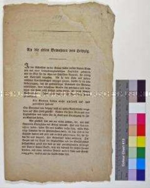 Aufruf des Rates zu Leipzig zu Spenden für Kriegsopfer
