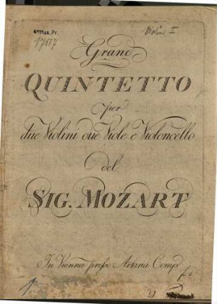 Grand QUINTETTO per due Violini due Viole e Violoncello del SIG. MOZART