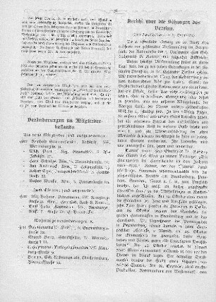 Bericht über die Sitzungen des Vereins