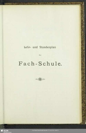 Lehr- und Stundenplan der Fach-Schule