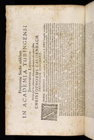 Eloquentiae Studiis addictam In Academia Tubingensi Juventutem Literariam Salvere per hos salutares Adventus Dominici dies amicè jubeo Christophorus Caldenbach, Professor Eloquent.