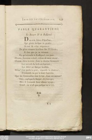 Fable Quarantieme. Le Berger & le Rossignol.