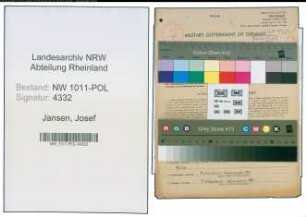 Entnazifizierung Josef Jansen , geb. 20.04.1914 (Kriminalpolizeianwaerter)