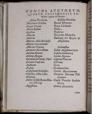 Nomina Auctorum, Quorum Testimoniis Toto hoc opere usi sumus