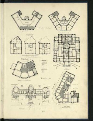 Grundrisse. 1 u. 2 zu Taf. 17 (Posthaus), 3-5 zu Taf. 34, zu Taf. 38, zu Taf. 11, zu Taf. 8, zu Taf. 24