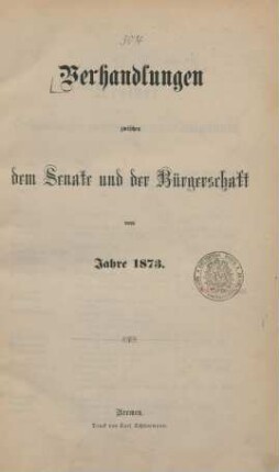 1873: Verhandlungen zwischen dem Senat und der Bürgerschaft