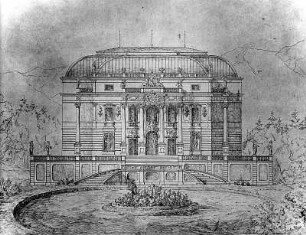 Theater von Schloss Linderhof (Aufriss des 2. Projektes) : Theater von Schloss Linderhof (Aufriss des 2. Projektes). Zeichnung (um 1875; G. v. Dollmann). Herrenchiemsee: König Ludwig II.-Archiv