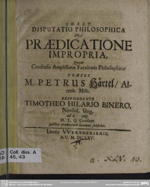 Disputatio philosophica de praedicatione impropria