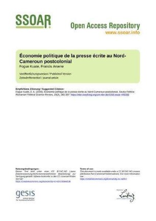 Économie politique de la presse écrite au Nord-Cameroun postcolonial