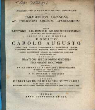 De paracentesi corneae ad humorem aqueum evacuandum : Diss. inaug.