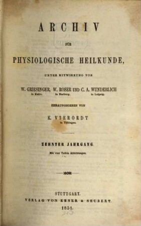 Archiv für physiologische Heilkunde. 10. 1851