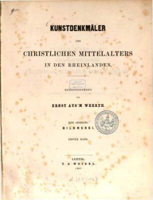 Kunstdenkmäler des christlichen Mittelalters in den Rheinlanden, 1,1. Bildnerei : [Textband]