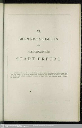 VI. Münzen und Medaillen der Kur-Mainzischen Stadt Erfurt