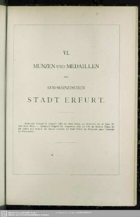 VI. Münzen und Medaillen der Kur-Mainzischen Stadt Erfurt